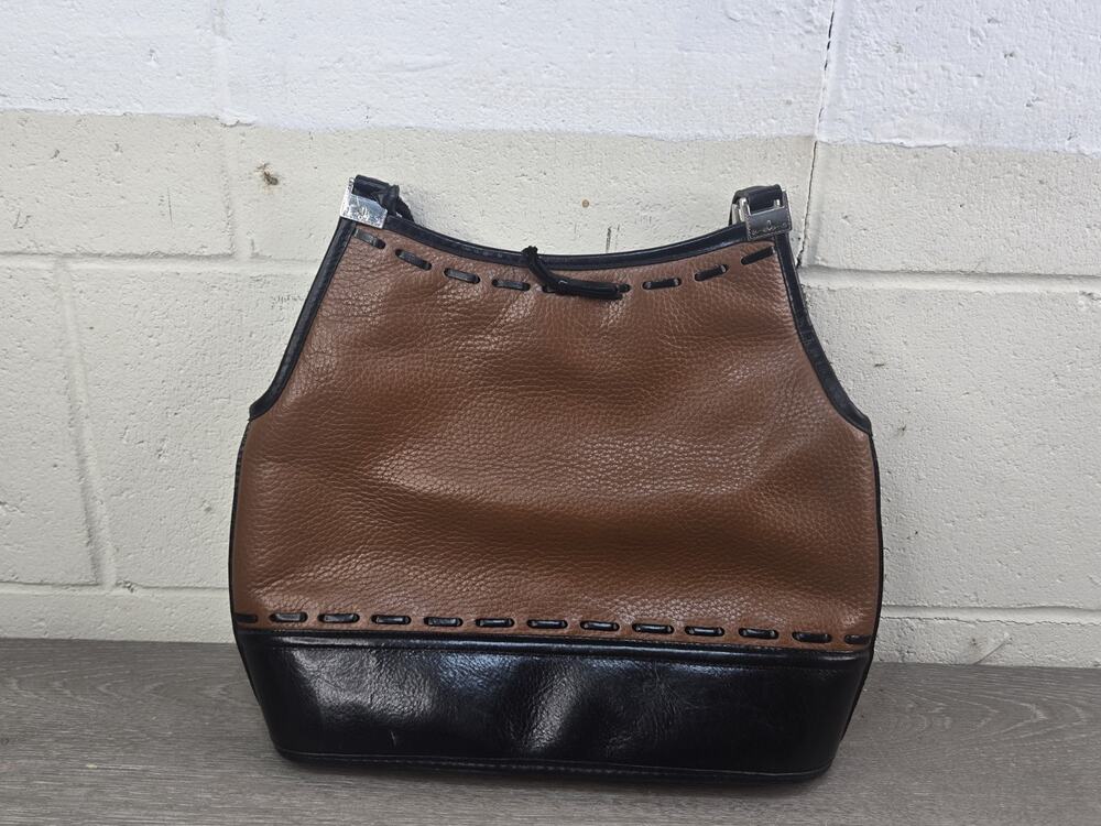 Brighton Two Tone Brown Black Leather Hobo Style Shoulder Bag Purse